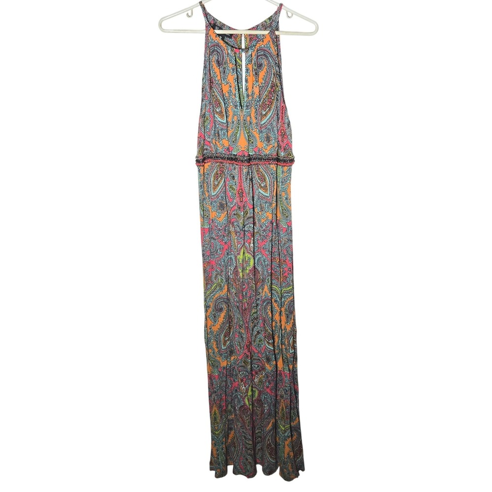 INC International Concepts Paisley Halter Maxi Dress XL Boho Summer Resort Bead‎